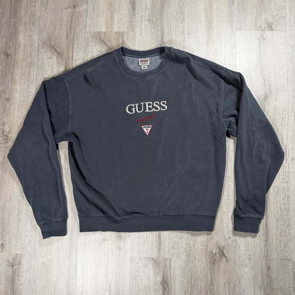 Vintage 90s Faded Guess Originals Embroidered Logo Crewneck Sweatshirt Small